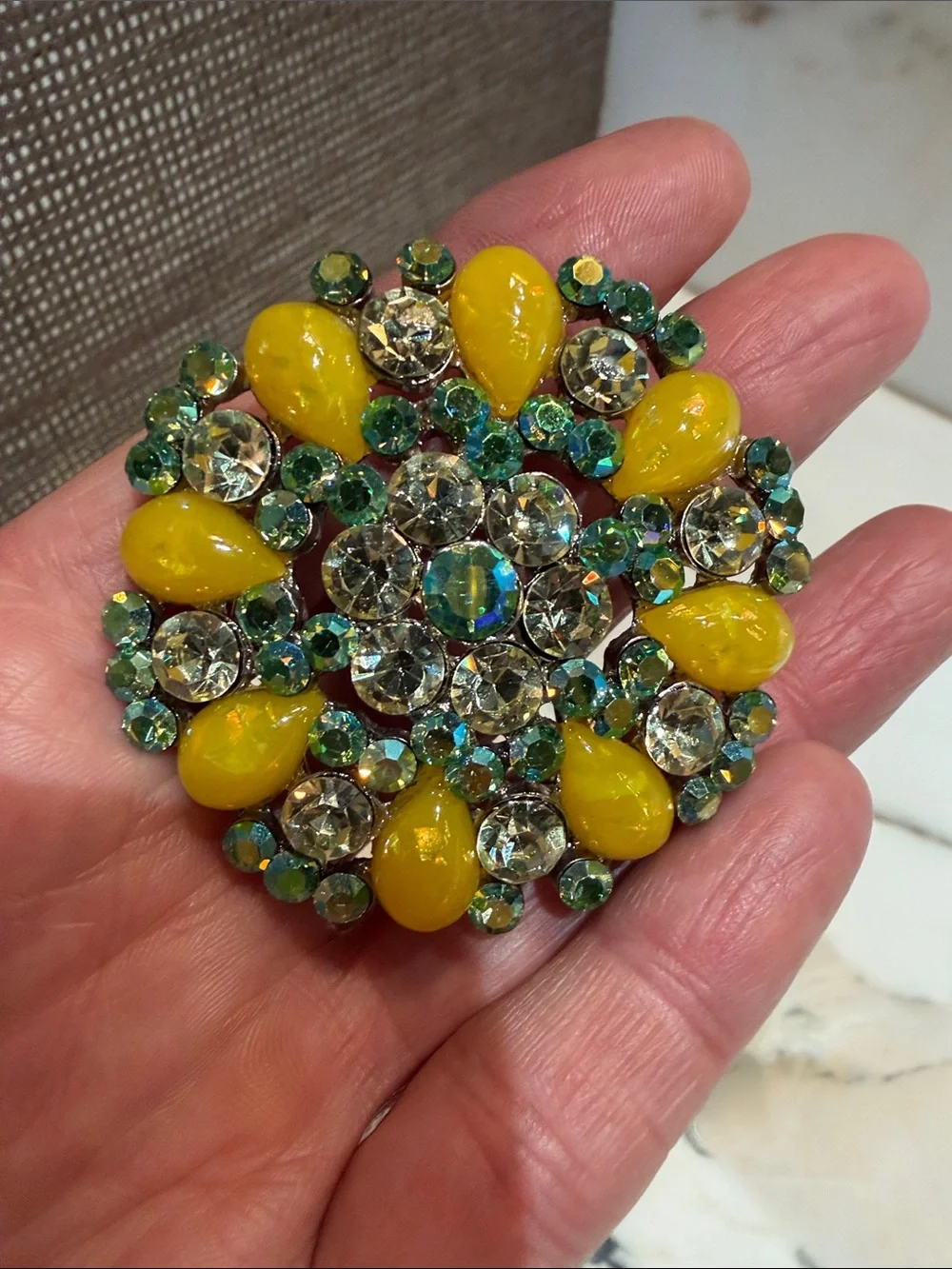 Yellow and Green Crystal Floral Broach